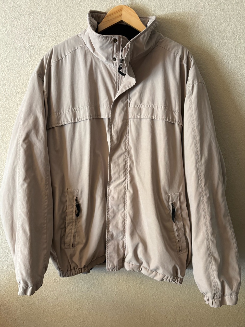 Vintage St. John's Bay Fleece Lined Windbreaker Jacket Beige Men's 2XLT Tall Y2K